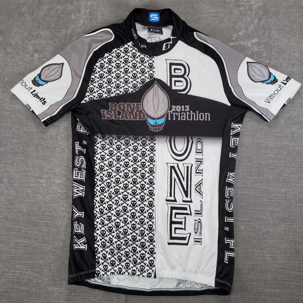 Epix Bone Island 2013 Triathlon Cycling Jersey Mens Medium Key West Skulls Black